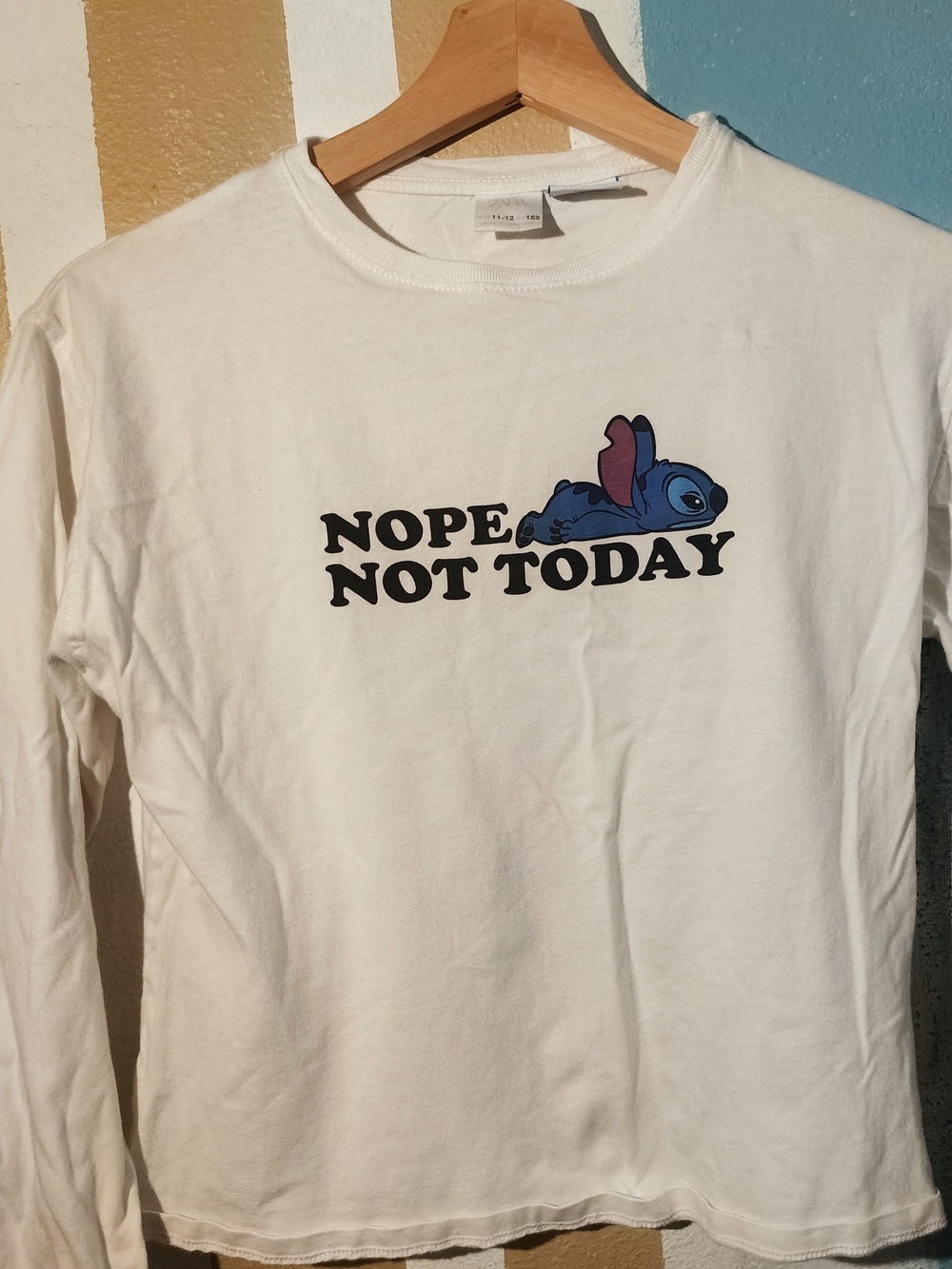 Disney White Long-Sleeve Tee with Blue Stitch Graphic